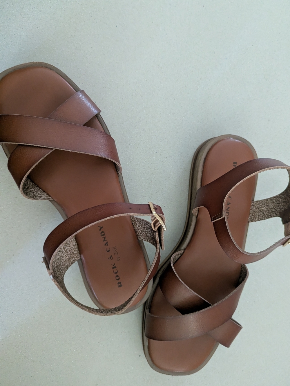 Rock & Candy Brown Crisscross Leather Women's Sandals